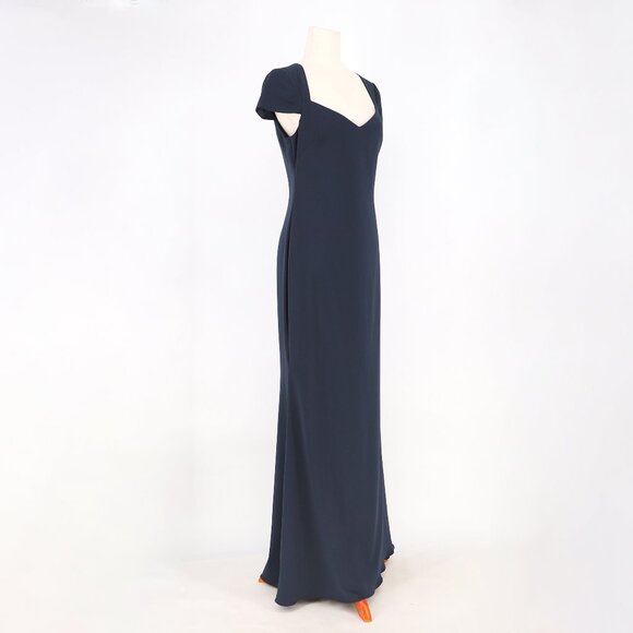 BADGLEY MISCHKA COLLECTION Cap-Sleeve Sweetheart Column Crepe Gown Navy Size 8 - Picture 4 of 8